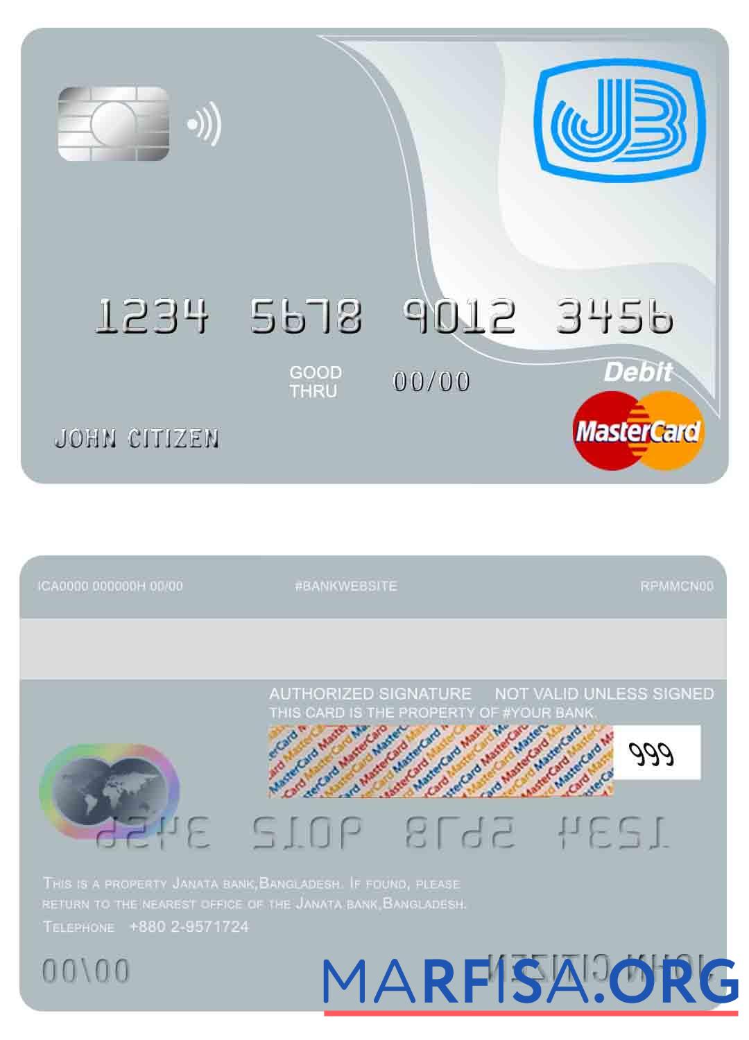 Blank Bangladesh Janata bank mastercard template